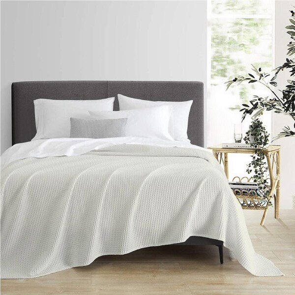 ULTRA-SOFT 100% EGYPTIAN COTTON SUMMER WEIGHT WAFFLE BLANKET IVORY ALL BED SIZES Single/Double