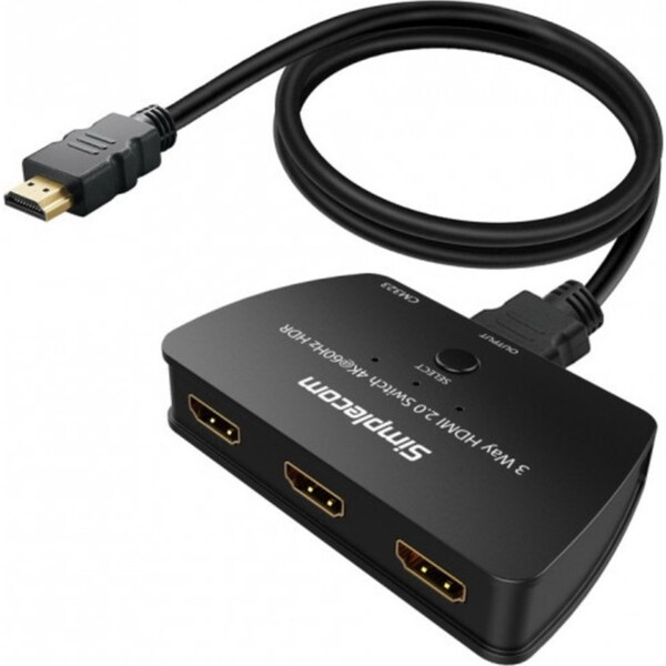Simplecom CM323 3-Way HDMI 2.0 Male Switch to Female Ultra HD 4K HDR Splitter