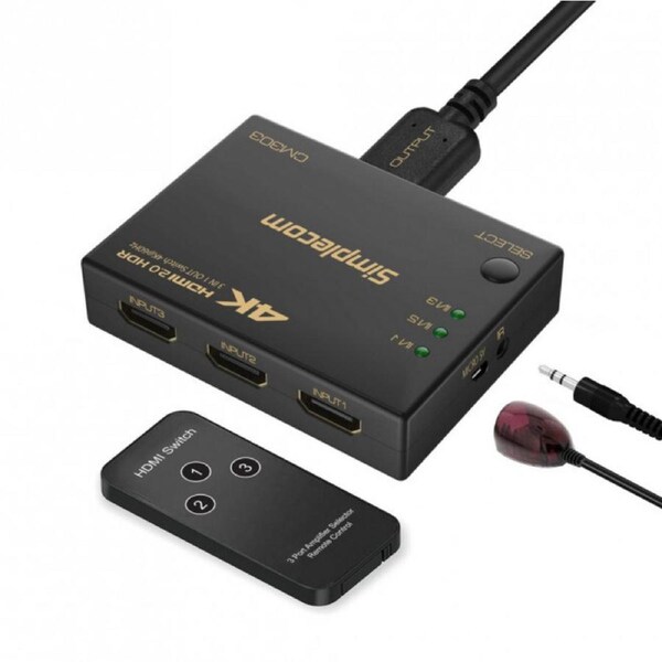 Simplecom CM303 3-Way UHD HDMI Switch 4K Ultra HD Female Splitter/Converter BLK