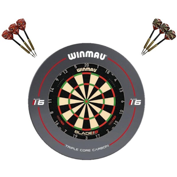 Winmau Blade 6 TRIPLE CORE Dart Board + BLADE 6 Dartboard Surround + Darts