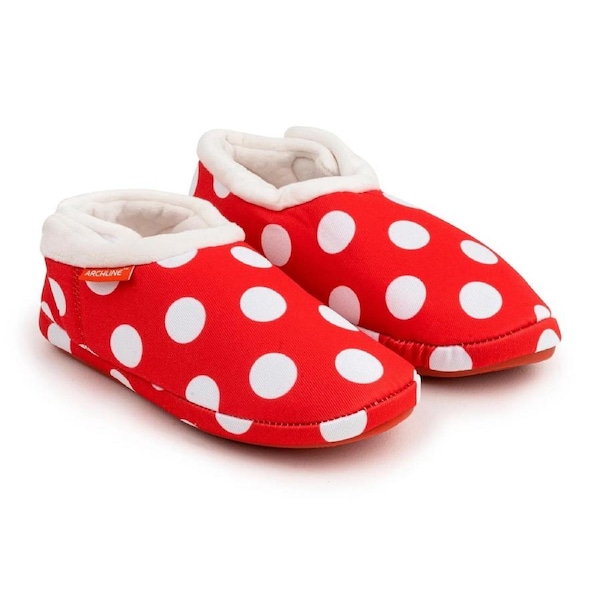 ARCHLINE Orthotic Slippers CLOSED Back Scuffs Moccasins Pain Relief - Red Polka Dots EUR 42 (Womens 11 US)