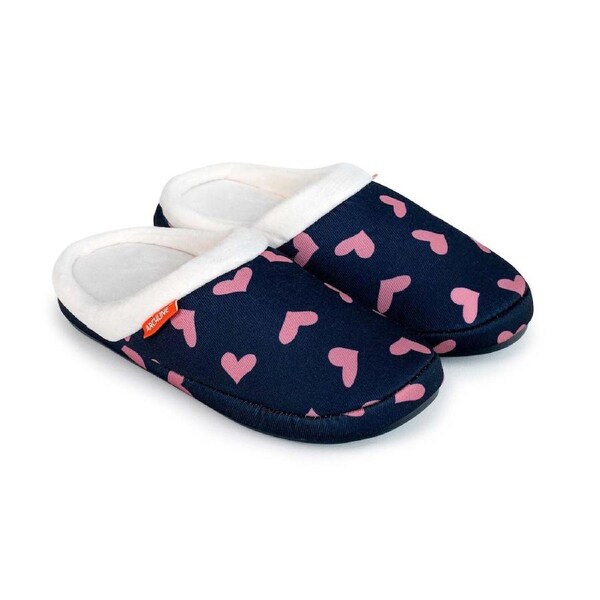 ARCHLINE Orthotic Slippers Slip On Scuffs Pain Relief Moccasins - Navy with Hearts EUR 37 (Womens US 6)