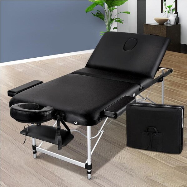 Zenses Massage Table 75CM 3 Fold Aluminium Portable Massage table Black