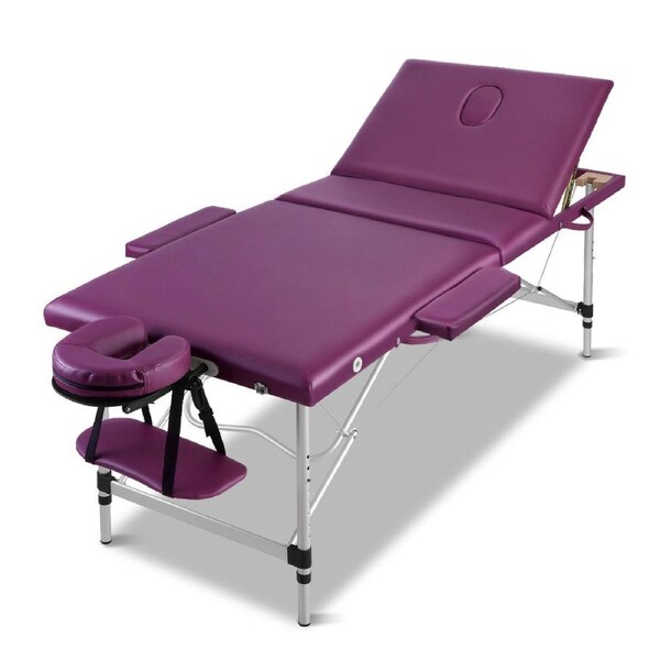 Zenses Massage Table 75CM 3 Fold Aluminium Portable Massage table Violet