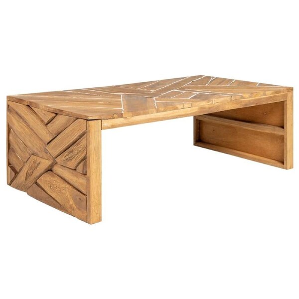 Coffee Table Erosion Solid Teak Wood 110x35x38 cm vidaXL
