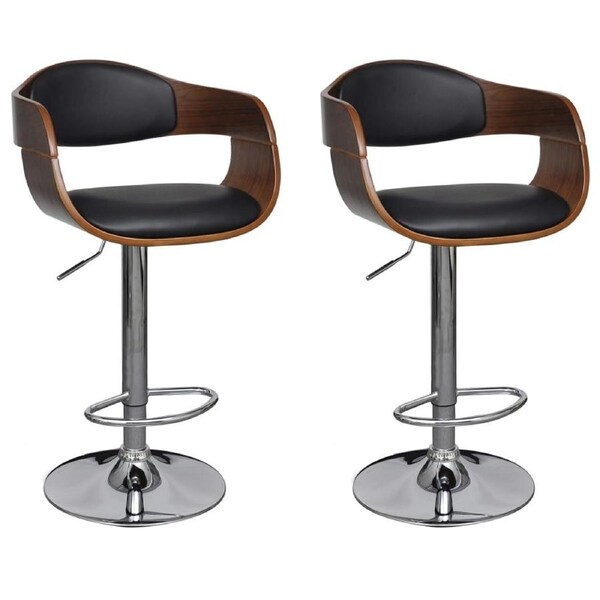 Bar Stools 2 pcs Black Bent Wood and Faux Leather vidaXL