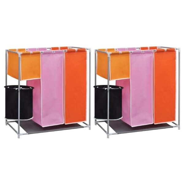 3-Section Laundry Sorter Hampers 2 pcs with a Washing Bin vidaXL