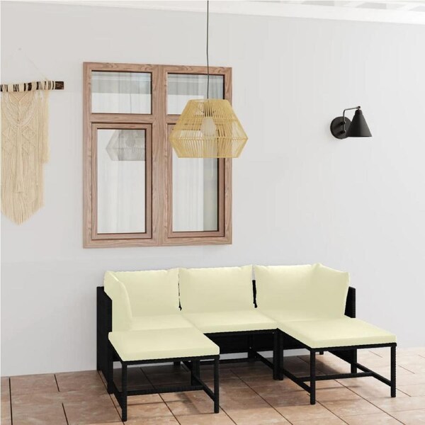 5 Piece Garden Lounge Set with Cushions Poly Rattan Black vidaXL
