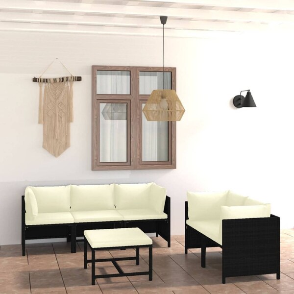 6 Piece Garden Lounge Set with Cushions Poly Rattan Black vidaXL