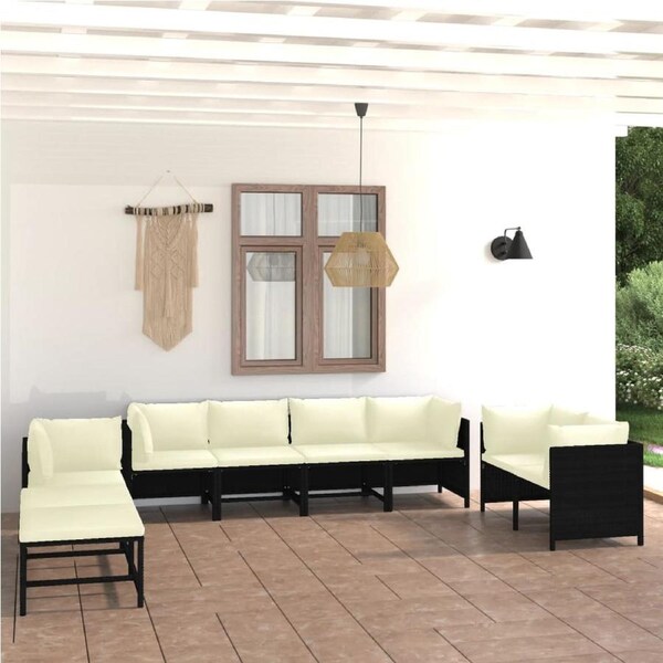 10 Piece Garden Lounge Set with Cushions Poly Rattan Black vidaXL