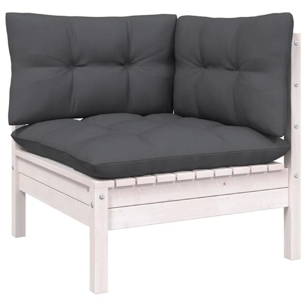 Garden Corner Sofa with Cushions White Solid Pinewood vidaXL