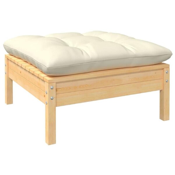 Garden Footstool with Cream Cushion Solid Pinewood vidaXL