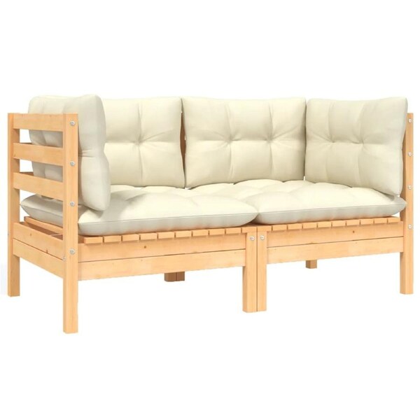 2-Seater Garden Sofa with Cream Cushions Solid Pinewood vidaXL