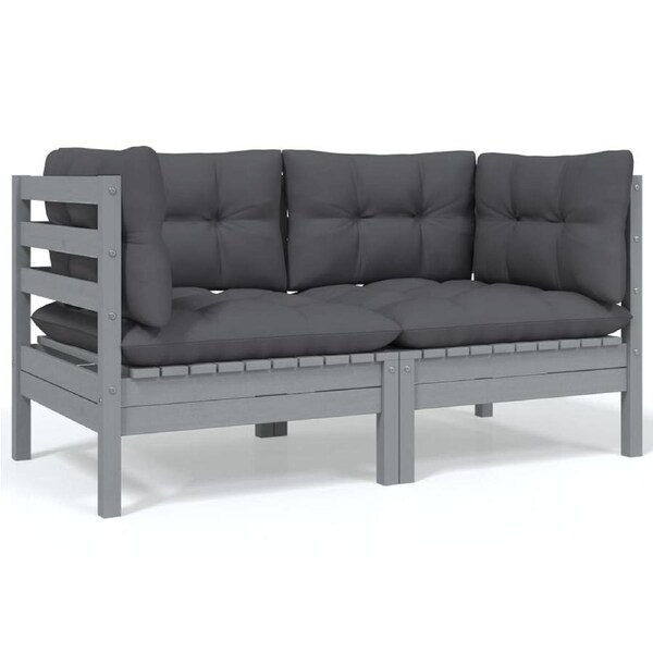 2-Seater Garden Sofa with Cushions Grey Solid Pinewood vidaXL