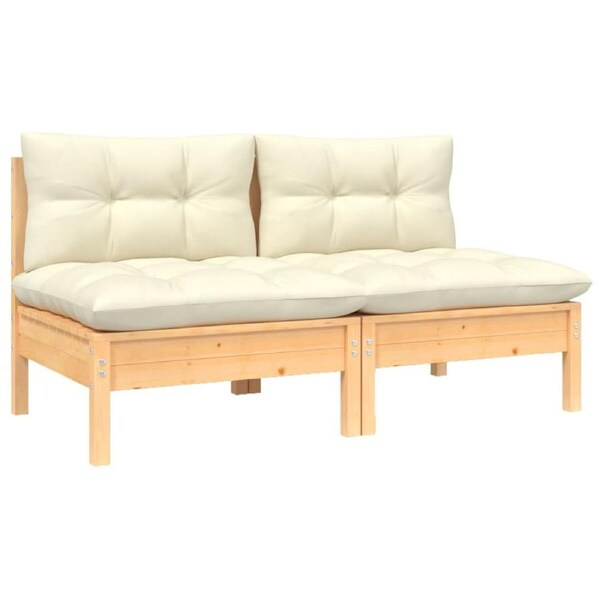 2-Seater Garden Sofa with Cream Cushions Solid Pinewood vidaXL