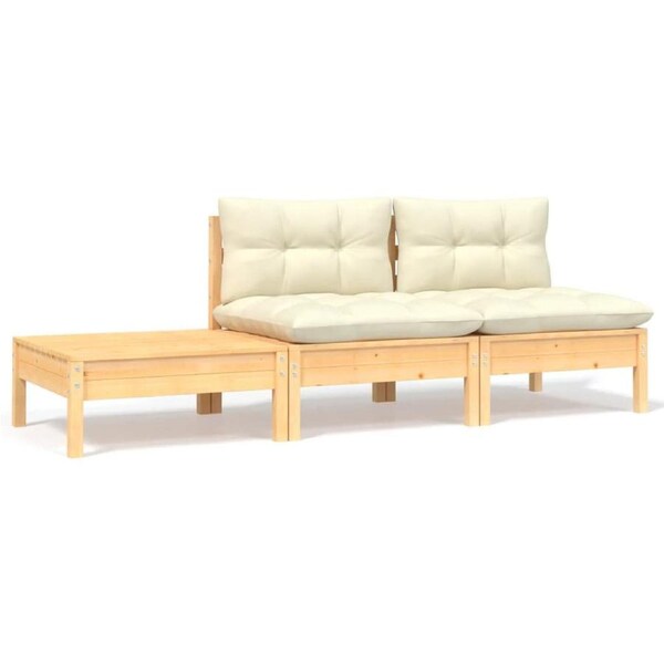 3 Piece Garden Lounge Set with Cream Cushions Solid Pinewood vidaXL
