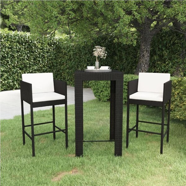 3 Piece Garden Bar Set with Cushions Poly Rattan Black vidaXL
