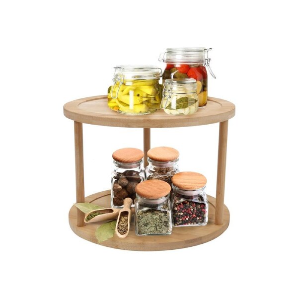 BAMBOO LAZY SUSAN TURNTABLE 2-Tier Kitchen Countertop Rotating Condiments
