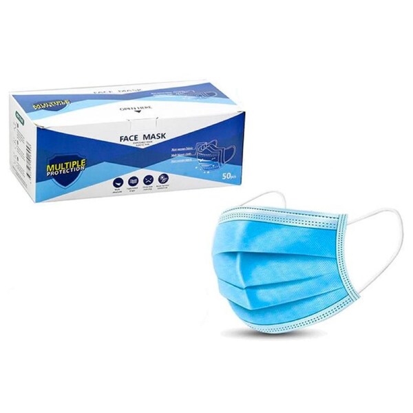 50pc Elastic Ear Loop Disposable Protective Face Mask/Mouth Cover 3-Ply Blue