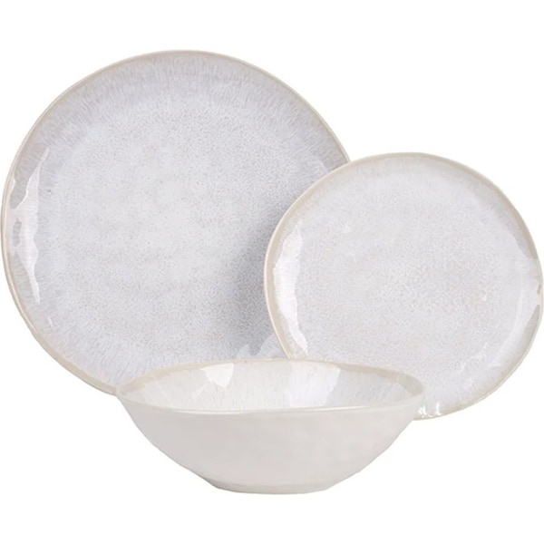 12pc Ladelle Positano Reactive White Stoneware Dinnerware Bowl/Plates Dining Set