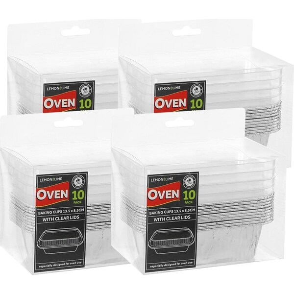 40pc Lemon & Lime Disposable 13.5cm Rectangle Foil Baking Tray Oven Cupcake/Lid
