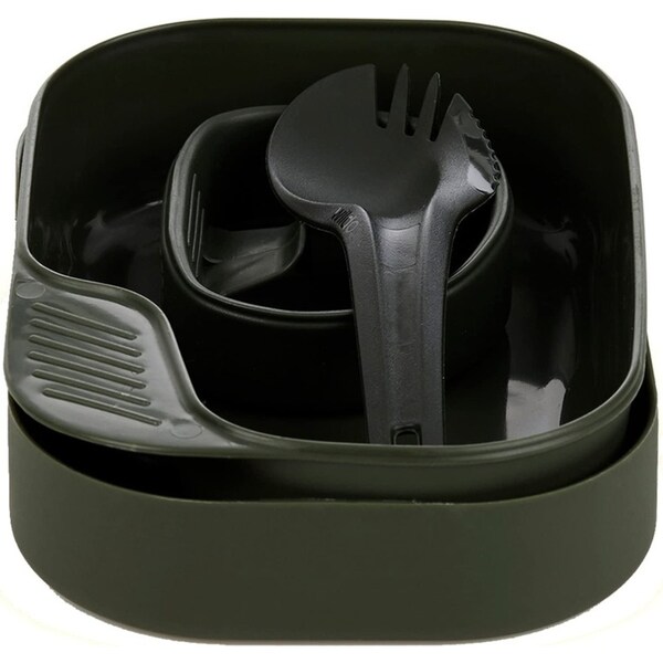 4pc Wildo Camp-A-Box Set Light Camping Dinner Kit Utensils/Bowl/Plate/Cup Olive