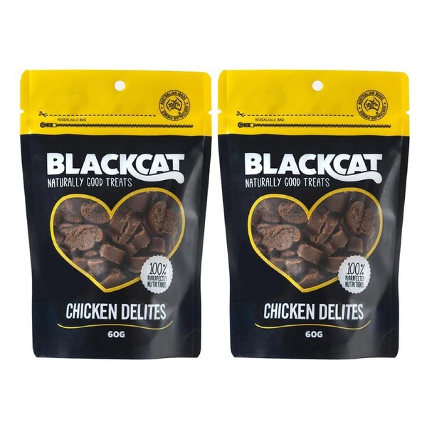 2x Blackcat Chicken Delites 60g Cat/Pet Healthy Treat/Food/Meal/Snack Reward Bag