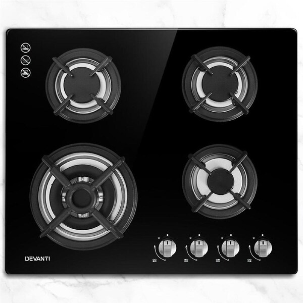 Devanti Gas Cooktop 60cm 4 Burner Black Black