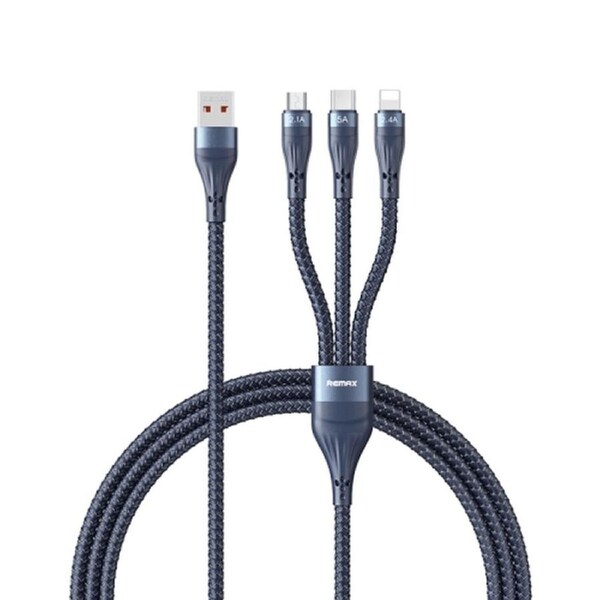 Remax Whirly Series 5A Usb To Usb C Type C 8 Pin Micro Usb Fast Charging Data Cable Navy #RC-199th Navy