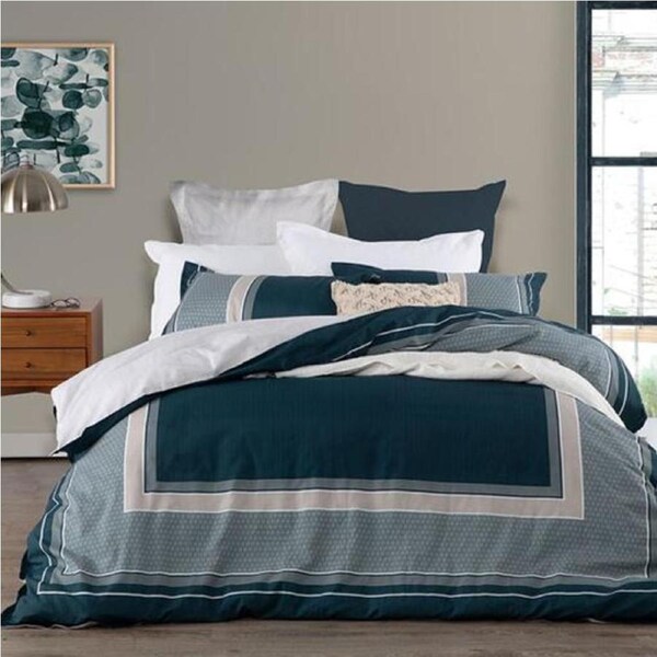 Logan and Mason&nbsp;Pomeroy Teal&nbsp;&nbsp;Quilt Cover Set- Queen Size