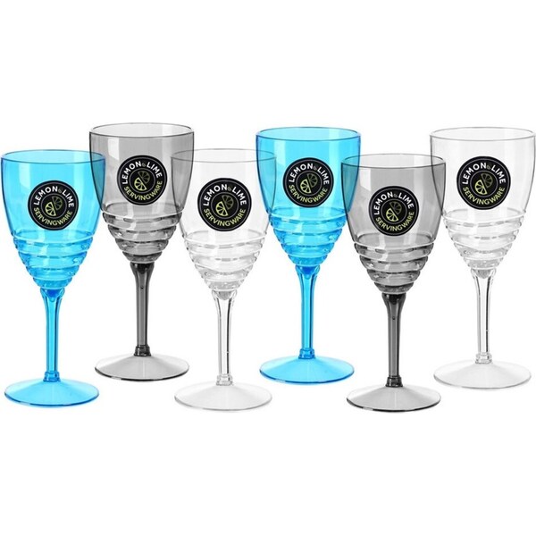6x Lemon & Lime 400ml Wave Deco Wine Goblet/Cocktail Drinking Picnic Cup Assort