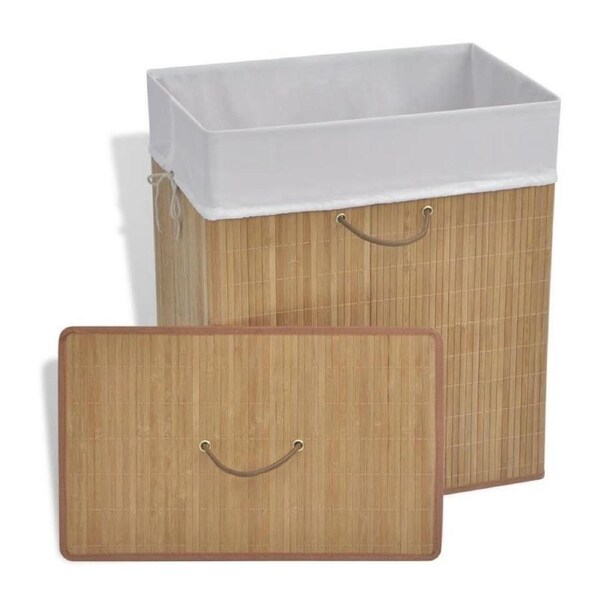 Folding Laundry Basket Rectangular Bin With Liner Bamboo Washing Clothes Hamper