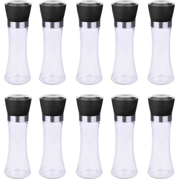 10x 180ml Glass Salt or Pepper Grinder 18cm - Adjustable Ceramic Core Tall Mill