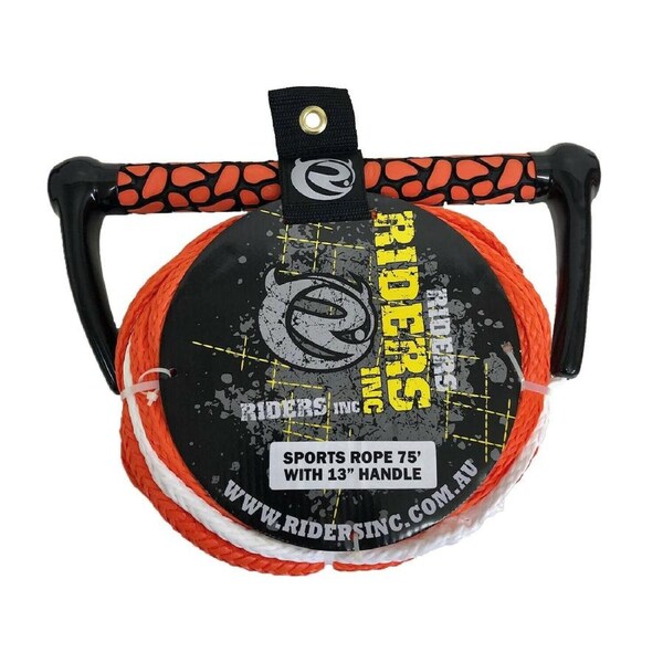Riders Inc 75-Foot Water Ski Tow Rope with 13-Inch Aluminium Core Handle (Orange)