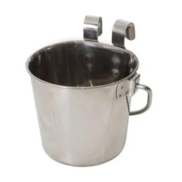 2L Flat Back Stainless Steel Hook Pet Drinking Bowl Hang Feeding Bucket w/Handle