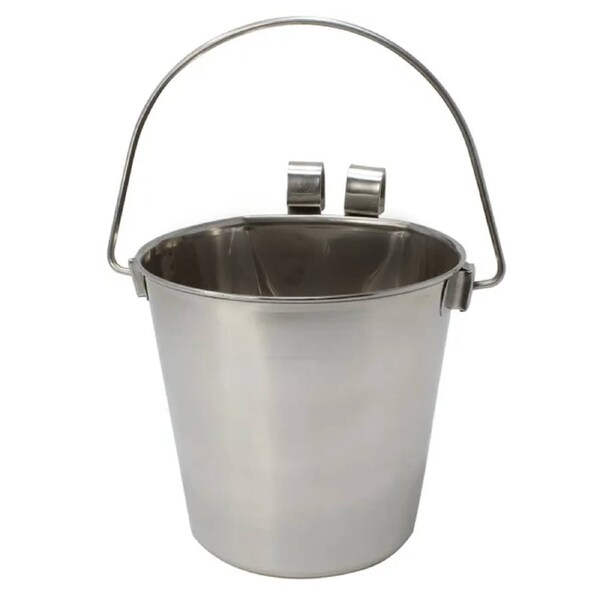 9L Flat Back Stainless Steel Hook Pet Drinking Bowl Hang Feeding Bucket w/Handle