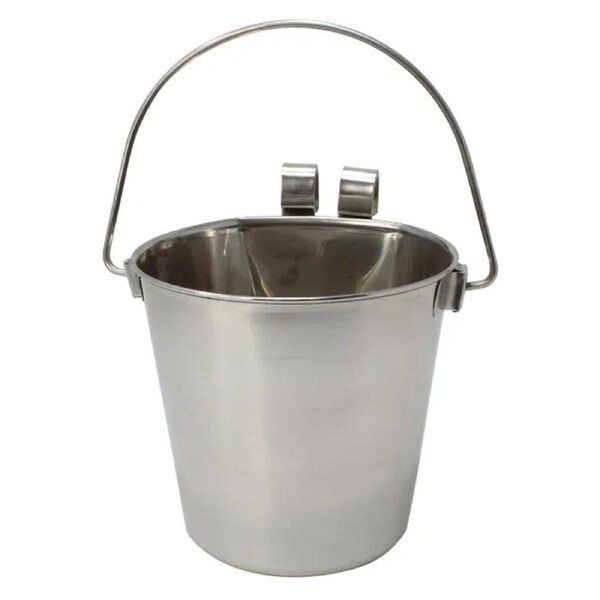 4L Flat Back Stainless Steel Hook Pet Drinking Bowl Hang Feeding Bucket w/Handle