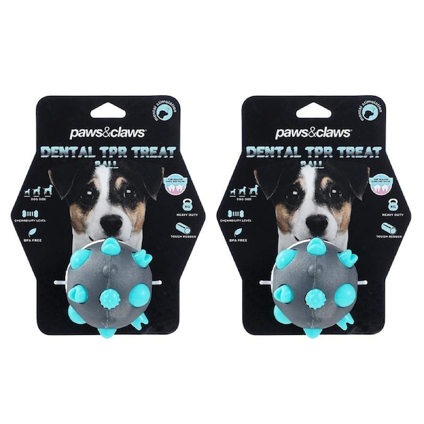 2x Paws & Claws Dog/Pet 8cm Rubber Treat Ball Puppy Interactive Dental Chew Toy