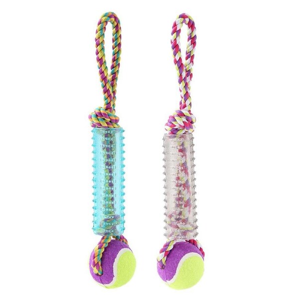 2x Paws & Claws Dog/Pet 36cm Sparkle Rubber Tugger Rope Toy w/ Tennis Ball Asstd