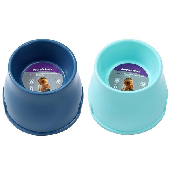 2x Paws & Claws Pet/Dog Essentials 23cm/1L Elevated Feeding Bowl Large Assorted