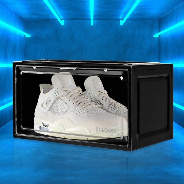 1Pc Shoe Box Sneaker Display Case Storage Stackable - Black
