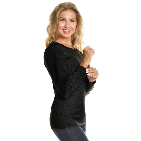 Womens Thermal Top w/ Brushed Interior Warm Winter Fleece Baselayer Black / L