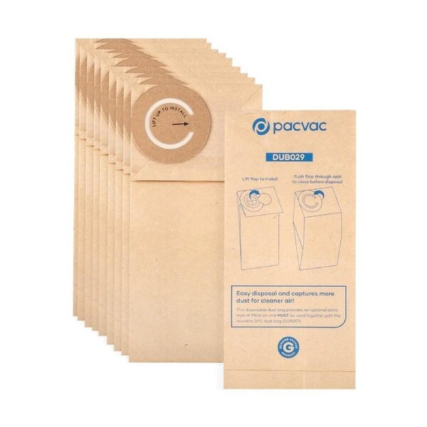 10x Bags for Pacvac Micron & Thrift, Vax VXCB-01, Genuine Paper Disposable