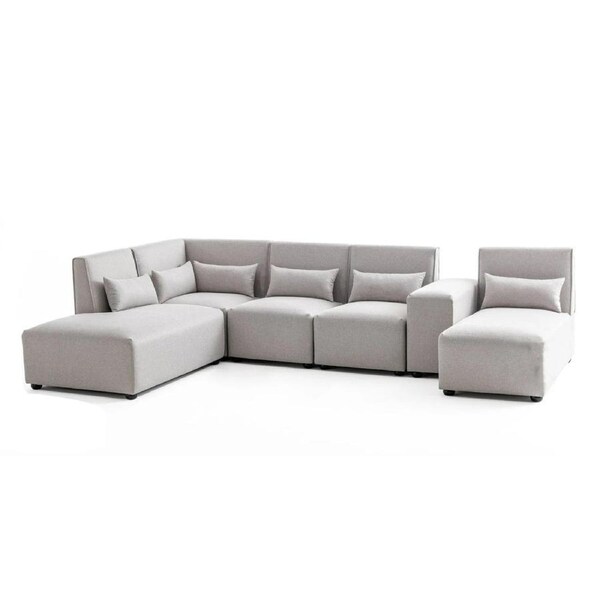 Foret 6 Seater Sofa Modular Corner Lounge Couch Fabric Left Chaise Ottoman Beige L Shape