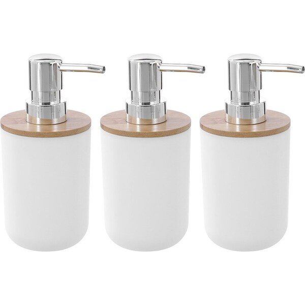 3x Boxsweden 330ml Bano Liquid Soap Dispenser Bamboo Top 7.5x16cm BPA Free WHT