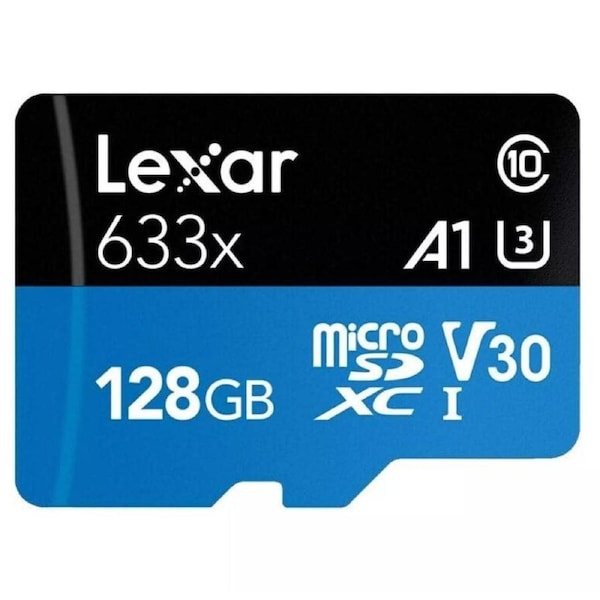 Lexar High-Performance 633x microSDXC 128GB 100MB/s V30 A1 UHS-I U3 Memory Card + Adapter