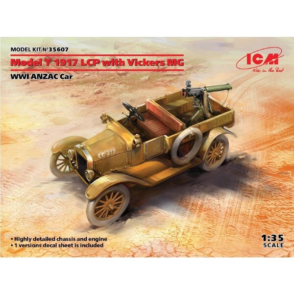 ICM 1/35 Model T 1917 LCP with Vickers MG WWI ANZAC Car *Aus Decals* Plastic Model Kit