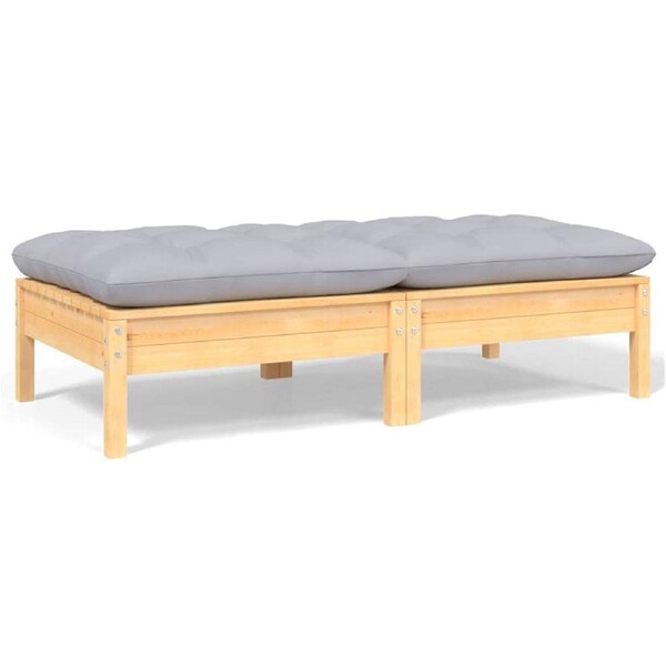 2-Seater Garden Sofa with Grey Cushions Solid Pinewood vidaXL