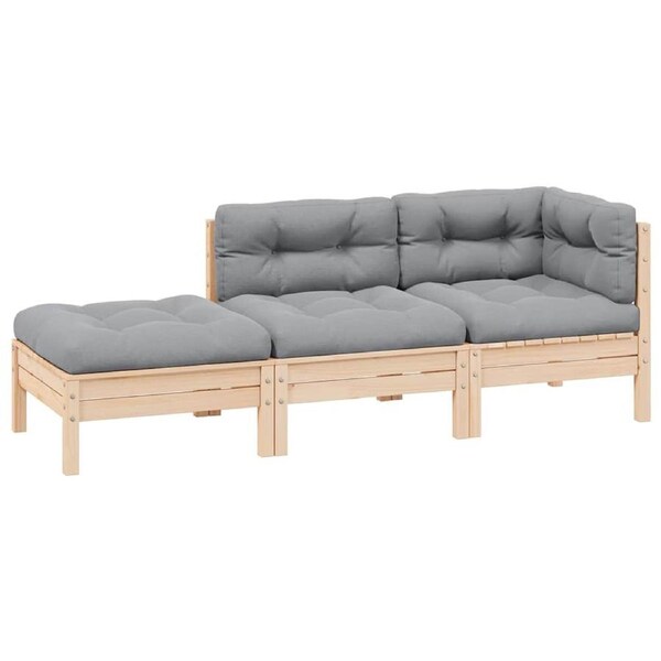 3 Piece Garden Lounge Set with Grey Cushions Solid Pinewood vidaXL