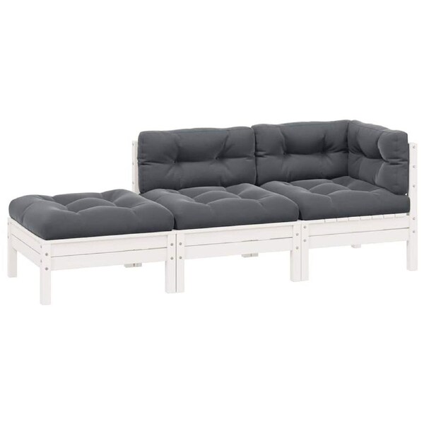 3 Piece Garden Lounge Set with Cushions White Solid Pinewood vidaXL